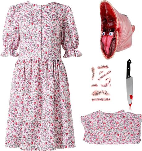 Barbara Costume Beetle Dress Women Pink Floral Print Dress Scar Stickers Halloween Costume Cosplay Props in Saudi Arabia
