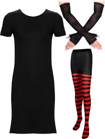 Toulite Halloween Women's Vampire Costume Include Black Dress, Red Striped Leggings and Arm Gloves for Cosplay Party in Saudi Arabia