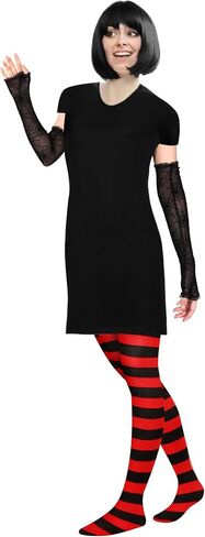 Toulite Halloween Women's Vampire Costume Include Black Dress, Red Striped Leggings and Arm Gloves for Cosplay Party in Saudi Arabia