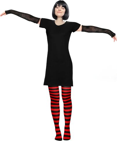Toulite Halloween Women's Vampire Costume Include Black Dress, Red Striped Leggings and Arm Gloves for Cosplay Party in Saudi Arabia