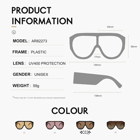 Oversized Aviator Sunglasses for Men Women Trendy Wrap Around Sun Glasses AR82273 in Saudi Arabia