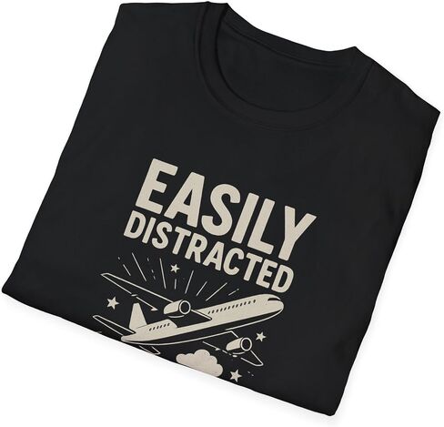 Easily Distracted by Airplanes T-Shirt, Fun Travel Tee, Gift for Aviation Lovers, Casual Wear, Summer Essentials in Saudi Arabia