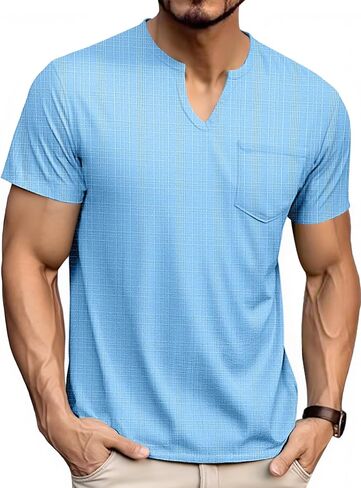 Men's V Neck T Shirts Short Sleeve Summer Casual Stylish Fitted Stretch Tees for Men in Saudi Arabia
