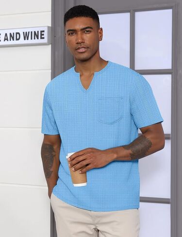 Men's V Neck T Shirts Short Sleeve Summer Casual Stylish Fitted Stretch Tees for Men in Saudi Arabia