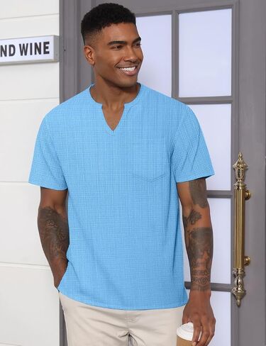 Men's V Neck T Shirts Short Sleeve Summer Casual Stylish Fitted Stretch Tees for Men in Saudi Arabia