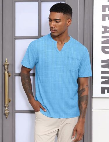 Men's V Neck T Shirts Short Sleeve Summer Casual Stylish Fitted Stretch Tees for Men in Saudi Arabia