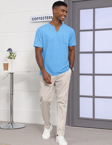 Men's V Neck T Shirts Short Sleeve Summer Casual Stylish Fitted Stretch Tees for Men in Saudi Arabia