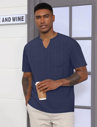 Men's V Neck T Shirts Short Sleeve Summer Casual Stylish Fitted Stretch Tees for Men in Saudi Arabia