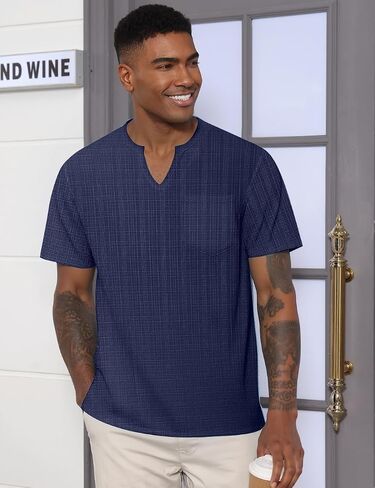Men's V Neck T Shirts Short Sleeve Summer Casual Stylish Fitted Stretch Tees for Men in Saudi Arabia