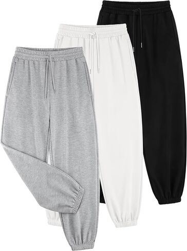 3 Pack Girls Sweatpants Girls Joggers Pants Athletic Waisted Sweatpants for Kids Youth with Pocket Drawstring in Kuwait