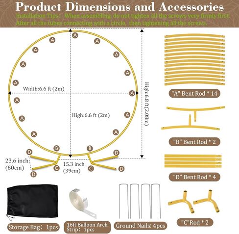 7.2FT Round Balloon Arch Stand,Gold Arch Backdrop Stand for Parties，Metal Circle Wedding Arch Heavy Duty for Ceremony Birthday Party Anniversary Bridal Graduation Decoration in Kuwait