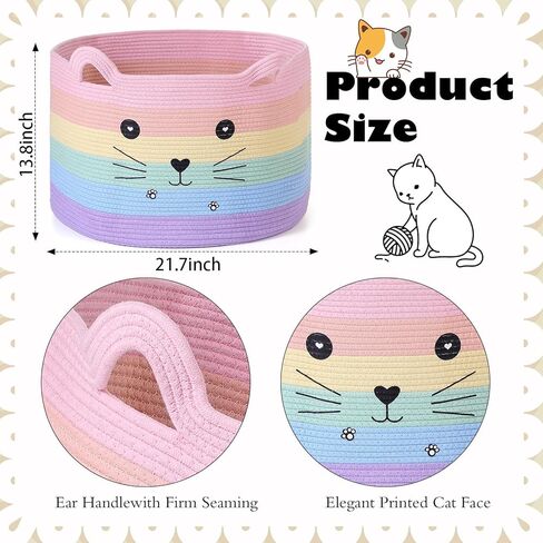 Zopeal Cat Storage Basket Woven Organizer with Ears Decorative Pet Toy Cute Bin Cotton Rope Basket for Gift Cat Dog Toy Container Nursery Room(8.3 x 4.7 Inch,White) in Kuwait