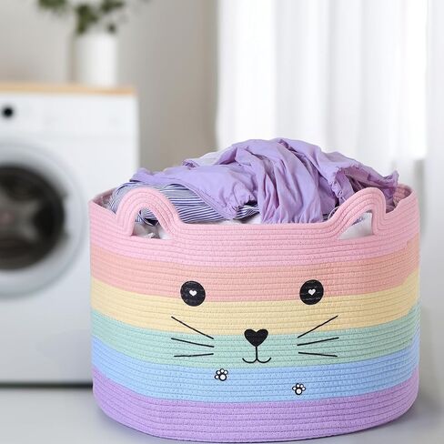 Zopeal Cat Storage Basket Woven Organizer with Ears Decorative Pet Toy Cute Bin Cotton Rope Basket for Gift Cat Dog Toy Container Nursery Room(8.3 x 4.7 Inch,White) in Kuwait