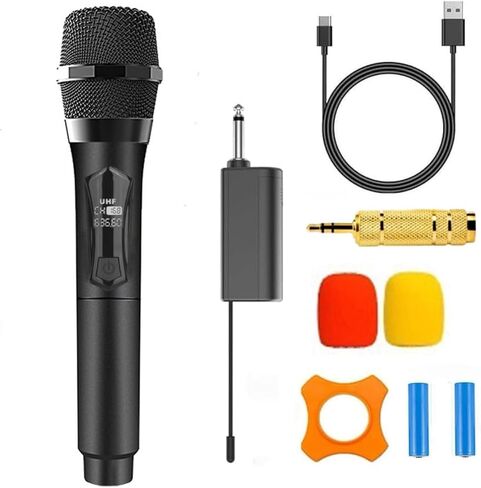 Wireless Microphone UHF Dual Handheld Cordless Dynamic Mic System with Rechargeable Receiver Range for Machine Amplifier Speaker Mixer Karaoke Church Speech Wedding Party Singing in Kuwait