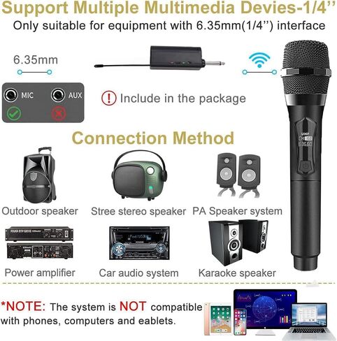 Wireless Microphone UHF Dual Handheld Cordless Dynamic Mic System with Rechargeable Receiver Range for Machine Amplifier Speaker Mixer Karaoke Church Speech Wedding Party Singing in Kuwait
