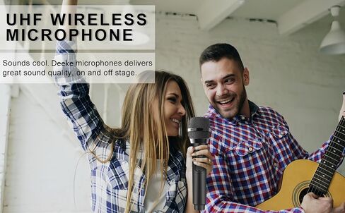Wireless Microphone UHF Dual Handheld Cordless Dynamic Mic System with Rechargeable Receiver Range for Machine Amplifier Speaker Mixer Karaoke Church Speech Wedding Party Singing in Kuwait