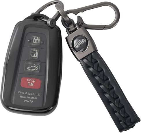 Che Yuefu متوافق مع غطاء Toyota Key fob، 4 أزرار TPU ناعمة مع سلسلة مفاتيح جلدية 360 درجة حماية لمفتاح Camry RAV4 Corolla Highlander Avalon C-HR Prius Smart Key، (فضي) in Kuwait