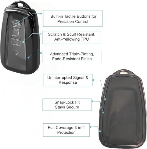 Che Yuefu متوافق مع غطاء Toyota Key fob، 4 أزرار TPU ناعمة مع سلسلة مفاتيح جلدية 360 درجة حماية لمفتاح Camry RAV4 Corolla Highlander Avalon C-HR Prius Smart Key، (فضي) in Kuwait