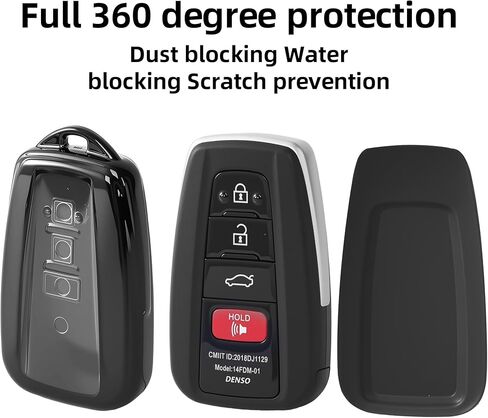 Che Yuefu متوافق مع غطاء Toyota Key fob، 4 أزرار TPU ناعمة مع سلسلة مفاتيح جلدية 360 درجة حماية لمفتاح Camry RAV4 Corolla Highlander Avalon C-HR Prius Smart Key، (فضي) in Kuwait