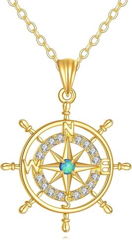 DOVRAN 14K الصلبة الذهب البوصلة قلادة للنساء الذهب الأصفر الحقيقي بحري البوصلة قلادة مجوهرات التخرج هدايا للزوجة أمي in Saudi Arabia