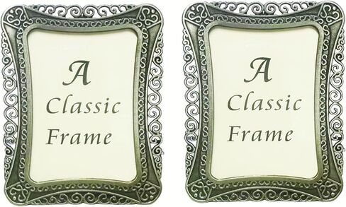 2 Pack Mini Metal Vintage Picture Frame, 2x3 Inch Retro Small Photo Frame in Heart Oval Rectangle Round Shapes (Rectangle, Retro Silver, 2x3) in Saudi Arabia