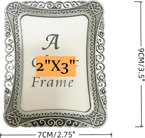 2 Pack Mini Metal Vintage Picture Frame, 2x3 Inch Retro Small Photo Frame in Heart Oval Rectangle Round Shapes (Rectangle, Retro Silver, 2x3) in Saudi Arabia