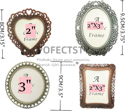 2 Pack Mini Metal Vintage Picture Frame, 2x3 Inch Retro Small Photo Frame in Heart Oval Rectangle Round Shapes (Rectangle, Retro Silver, 2x3) in Saudi Arabia