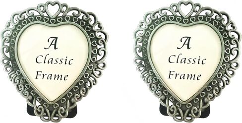 2 Pack Mini Metal Vintage Picture Frame, 2x3 Inch Retro Small Photo Frame in Heart Oval Rectangle Round Shapes (Rectangle, Retro Silver, 2x3) in Saudi Arabia
