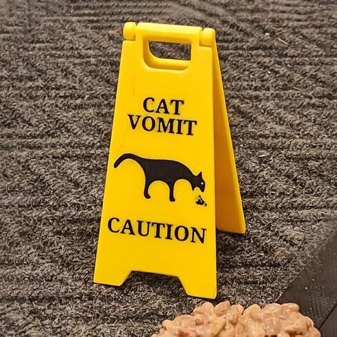 Cat Vomit Caution Sign, Funny Novelty Desk Decor for Cat Lovers and Pet Enthusiasts in Saudi Arabia