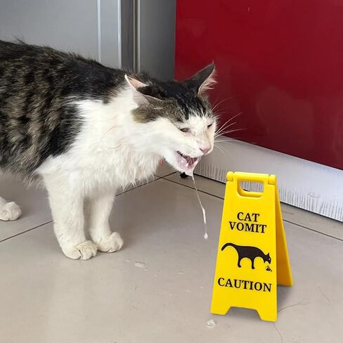 Cat Vomit Caution Sign, Funny Novelty Desk Decor for Cat Lovers and Pet Enthusiasts in Saudi Arabia