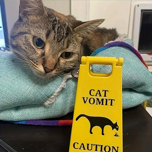 Cat Vomit Caution Sign, Funny Novelty Desk Decor for Cat Lovers and Pet Enthusiasts in Saudi Arabia