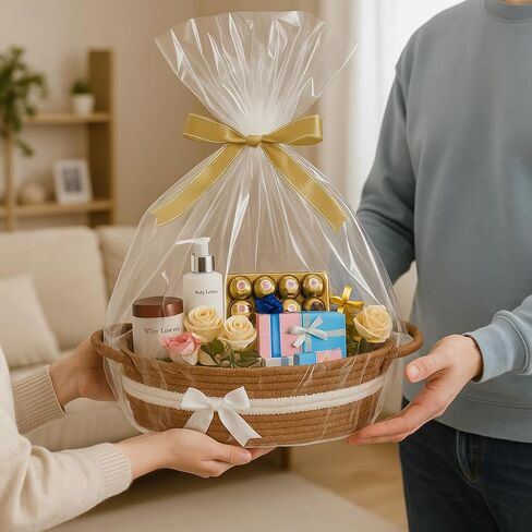 سلة للهدايا فارغة - 14 "عيد الهالوين الصغير ، سلال هدايا عيد الحب فارغة لملء الرجال للنساء ، سلة دش الطفل ، سلة القطن بوهو لرف الحمام ، البيج in Kuwait