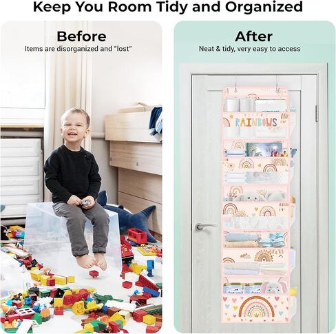 Clastyle Boho Rainbow Kids Over the Door Organizer with 5 Large Pockets Pink Nursery Hanging Storage Organizer Clothes Diaper Toy Cloud Closet Door Hanging Shelf Storage for Bedroom Bathroom Pantry in Kuwait