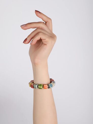 MINACHI Boho Hippie Colorful Ceramic Heart Shaped Beads Strand Bracelet Gift for Women in Saudi Arabia