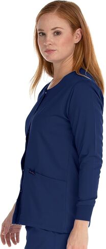 سترة دافئة للسيدات من MediChic Scrubs برقبة دائرية قابلة للتمدد مع أزرار كبس أمامية in Kuwait