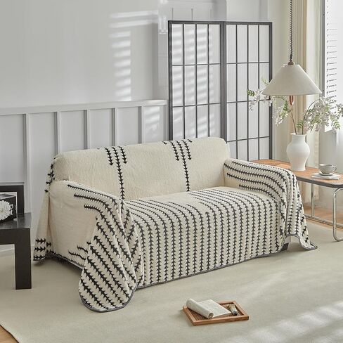 Flannel Boho Sofa Covers Winter Couch 3-4 Cushion Covers for XXL Couch Sofa for Pet Soft Warm Non Slip Fleece Living Room Loveseat Cover Washable and Easy Care Furniture Protector 91"x150" Dark Gray in Kuwait