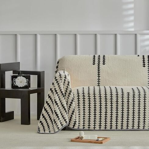 Flannel Boho Sofa Covers Winter Couch 3-4 Cushion Covers for XXL Couch Sofa for Pet Soft Warm Non Slip Fleece Living Room Loveseat Cover Washable and Easy Care Furniture Protector 91"x150" Dark Gray in Kuwait