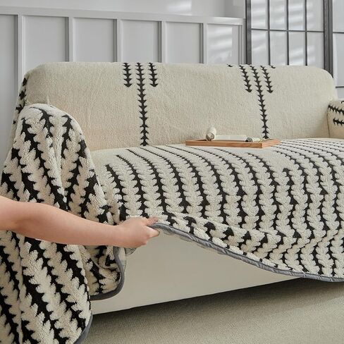 Flannel Boho Sofa Covers Winter Couch 3-4 Cushion Covers for XXL Couch Sofa for Pet Soft Warm Non Slip Fleece Living Room Loveseat Cover Washable and Easy Care Furniture Protector 91"x150" Dark Gray in Kuwait