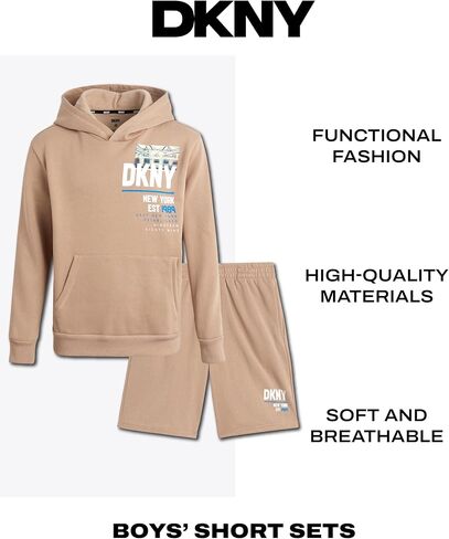 طقم شورت للأولاد من DKNY - قطعتين من هودي الصوف الناعم وشورت للجري - طقم ملابس رياضية متطابقة للأولاد (المقاسات: 8-12) in Saudi Arabia