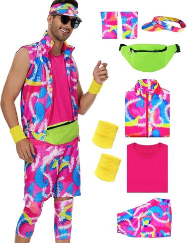 80s Workout Outfit for Women 90s Outfits Men Halloween Couples Costumes for Adults Disco Neon Theme Party Costume in Saudi Arabia