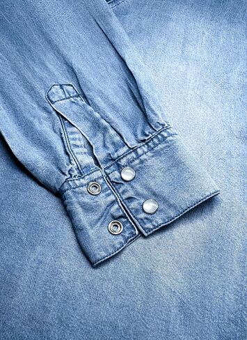 Womens Blue Ruffled Collar Denim Shirt Trendy Snap Fastener Long Sleeve Tops 2025 Fall Western Cowboy Style Tops in Saudi Arabia