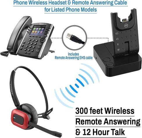 INNOTALK Wireless Headset Compatible with Polycom VVX150, VVX250, VVX350, VVX450, VVX500, VVX600, VVX1500 with an EHS Remote Answering Cable - Desk Office Phone Call Center Wireless Headset(Pioneer) in Kuwait