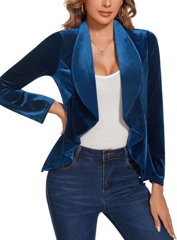 MINTLIMIT Velvet Blazers for Women Casual Work Office Long Sleeve Open Front Cardigan Ruffle Suit Jacket Coat Blazer in Kuwait