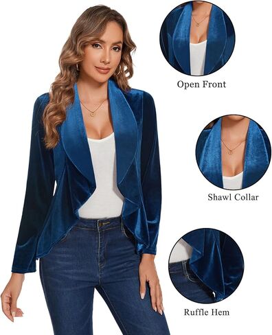 MINTLIMIT Velvet Blazers for Women Casual Work Office Long Sleeve Open Front Cardigan Ruffle Suit Jacket Coat Blazer in Kuwait