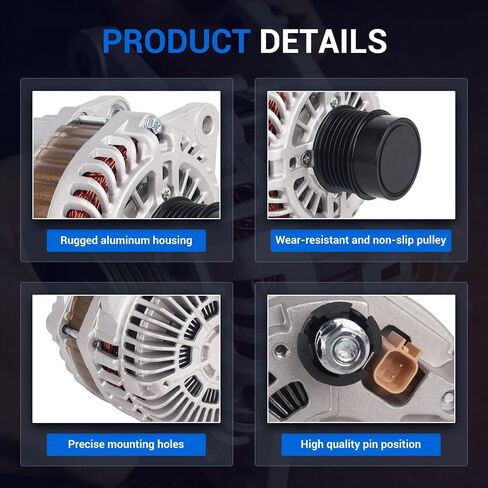 مولد Autoround 04801323AB متوافق مع Jeep Compass/Patriot 2007-2017، Chrysler 200 11-13/ Sebring 07-10، Dodge Avenger 08-13/ Caliber 07-12، 2.4L 2.0L 1.8L، 115A 12V CW 6-Groove Pulley in Saudi Arabia