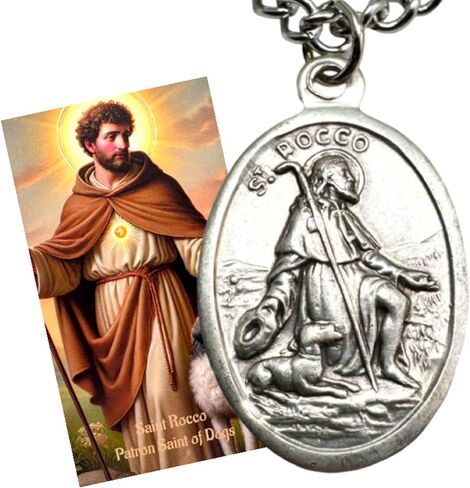 Westmon Works St Rocco Medal Set Patron Saint of Dogs Italian Metal Pendant on a Stainless-Steel Chain with Holy Card in Saudi Arabia