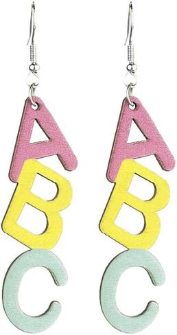 Teacher Earrings Alphanumeric Wooden frog Toad Funny Cute earrings Gift Back-to-school Graduation in Saudi Arabia