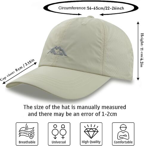Hiking Cap, Quick Dry Run Hat Cooling Breathable Baseball Cap, Adjustable Traveling Hat with Mountain Peak Logo in Saudi Arabia