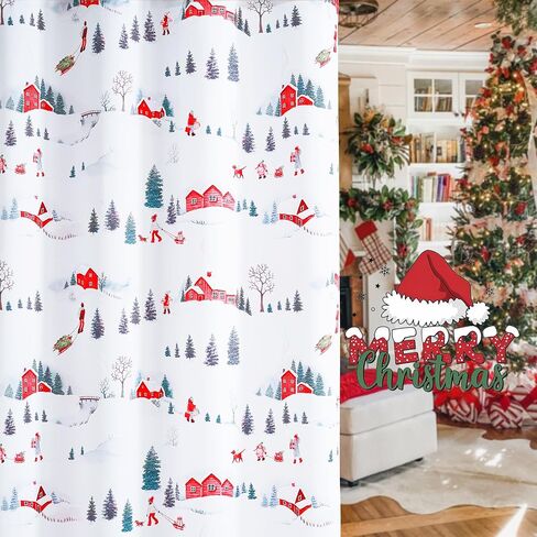 Christmas Curtains for Living Room 2 Panels Set 84 Inch Length,Snowman,Christmas Tree,Gift,Red House,Girl Watercolor Painting Curtain for Bedroom Country Farmhouse Xmas Holiday Decor in Saudi Arabia