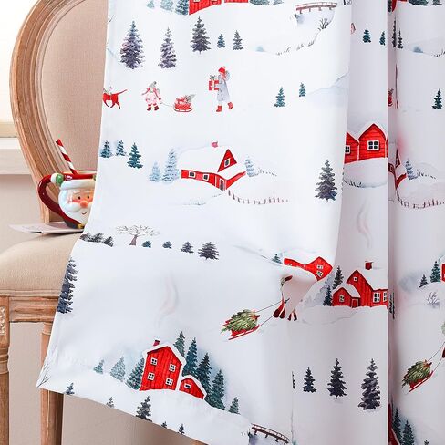 Christmas Curtains for Living Room 2 Panels Set 84 Inch Length,Snowman,Christmas Tree,Gift,Red House,Girl Watercolor Painting Curtain for Bedroom Country Farmhouse Xmas Holiday Decor in Saudi Arabia